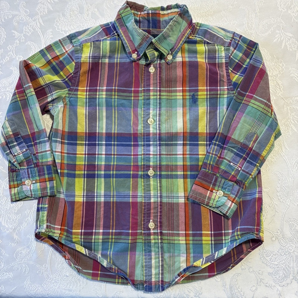 Ralph Lauren Toddler Boy's Shirt Size 2/2T Long Sleeve Button Down Plaid Cotton